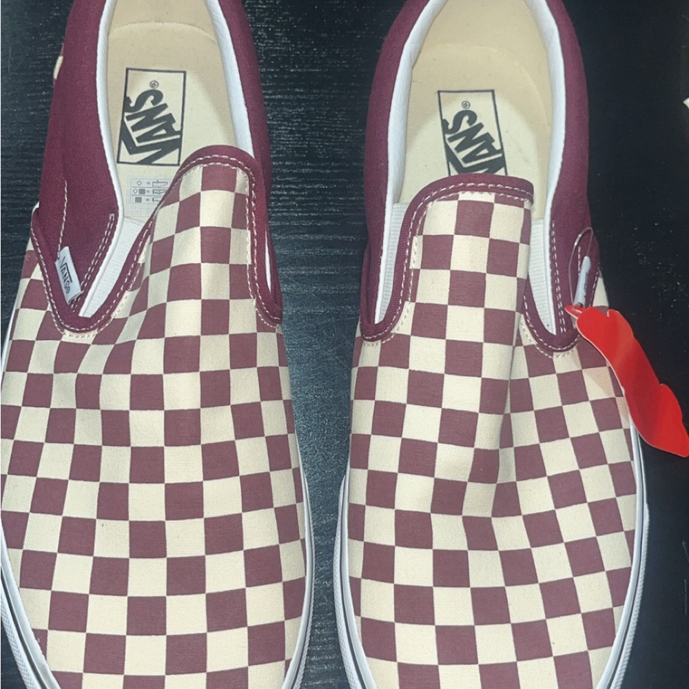 Vans Burgundy and Cream Checkerboard Slip-Ons - Picture 2 of 8